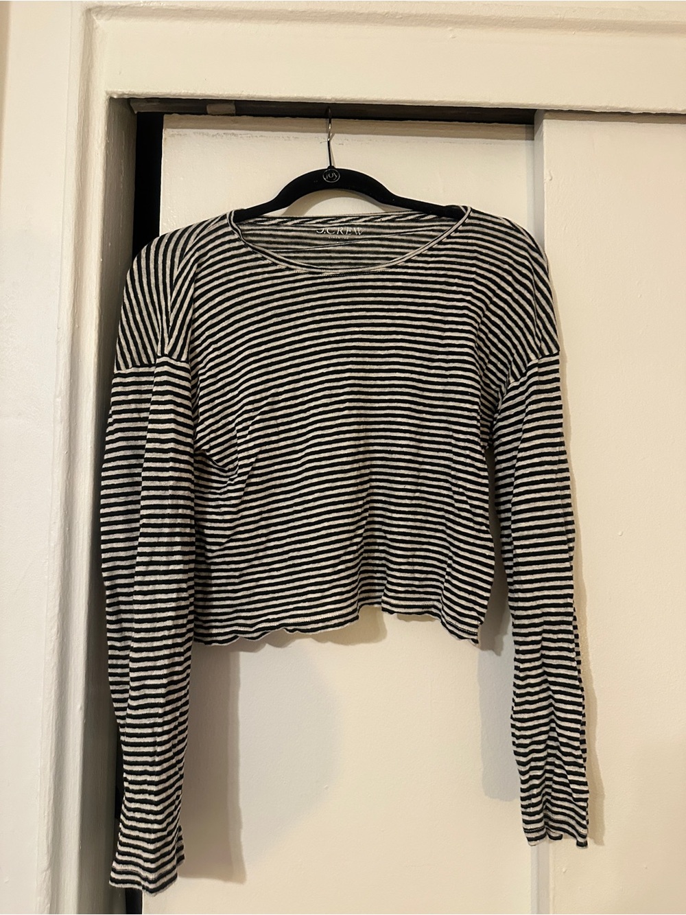 J. Crew Black and White Striped Long-Sleeve Crop Top